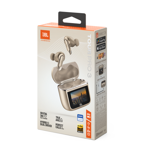 JBL Tour Pro 3 - Latte - True Wireless Noise Cancelling earbuds with Smart Charging Case&trade; - Detailshot 15